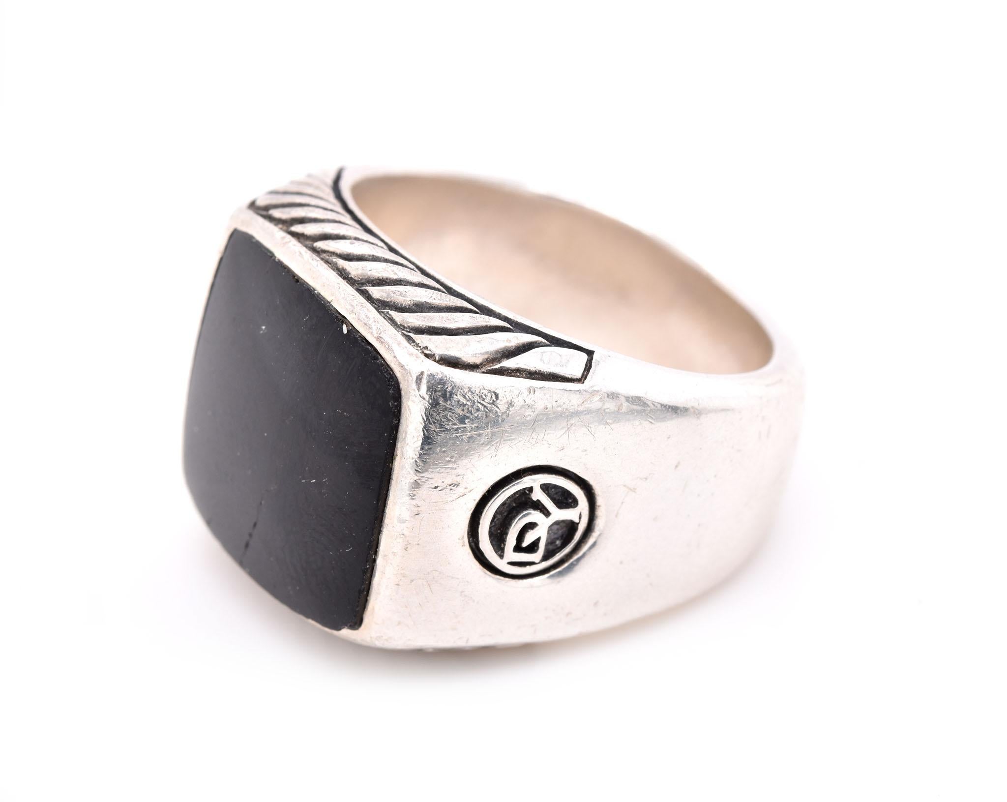 Round Cut David Yurman Sterling Silver Black Onyx Ring