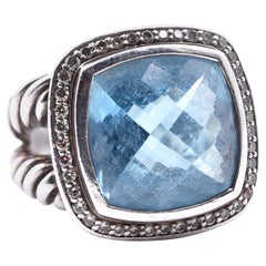 David Yurman Sterling Silver Blue Topaz and Diamond Albion Cable Ring