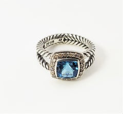 David Yurman Sterling Silver Blue Topaz and Diamond Ring