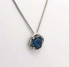 David Yurman Sterling Silver Blue Topaz Cable Infinity Pendant Necklace