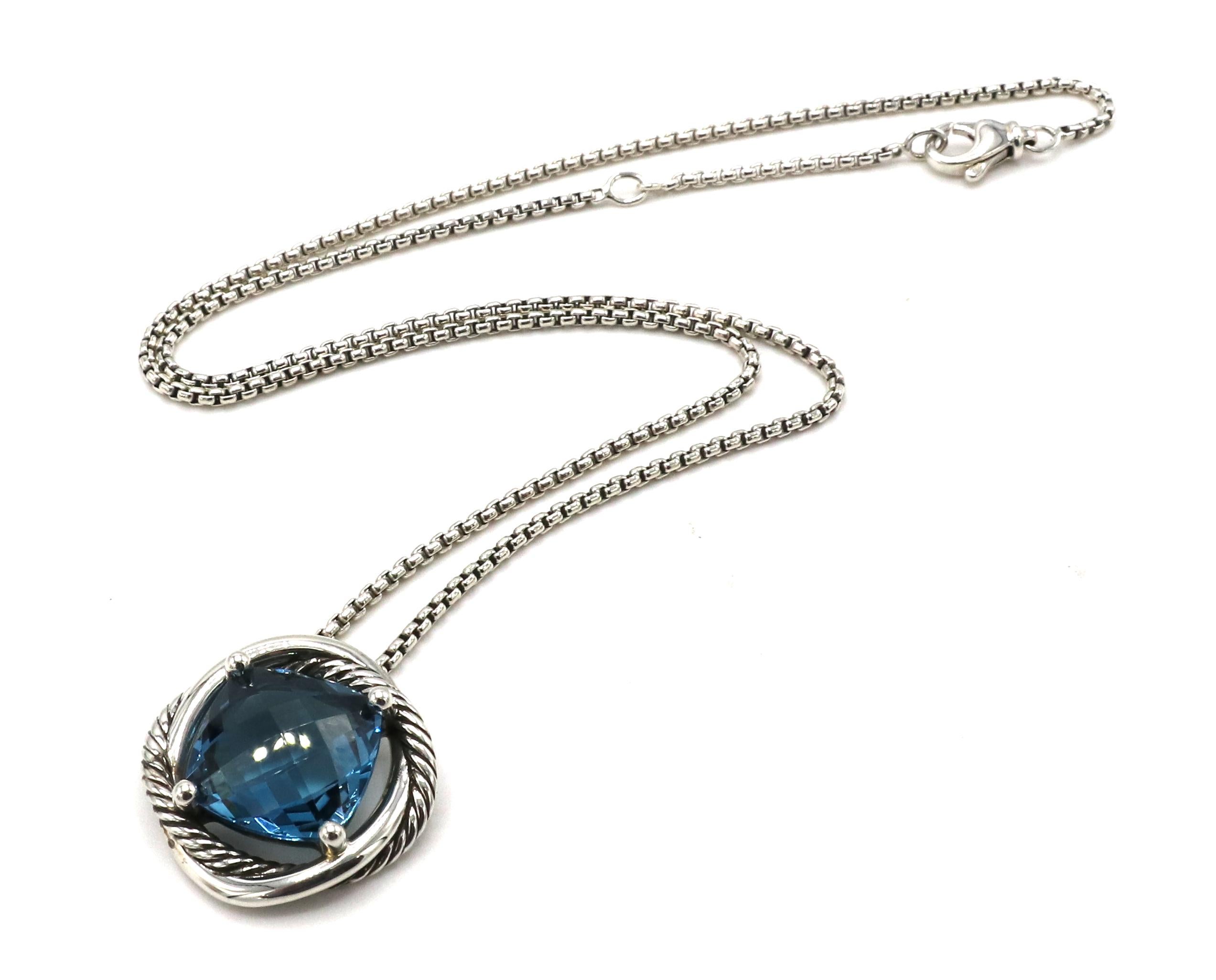 Modern David Yurman Sterling Silver Blue Topaz Cable Infinity Pendant Necklace