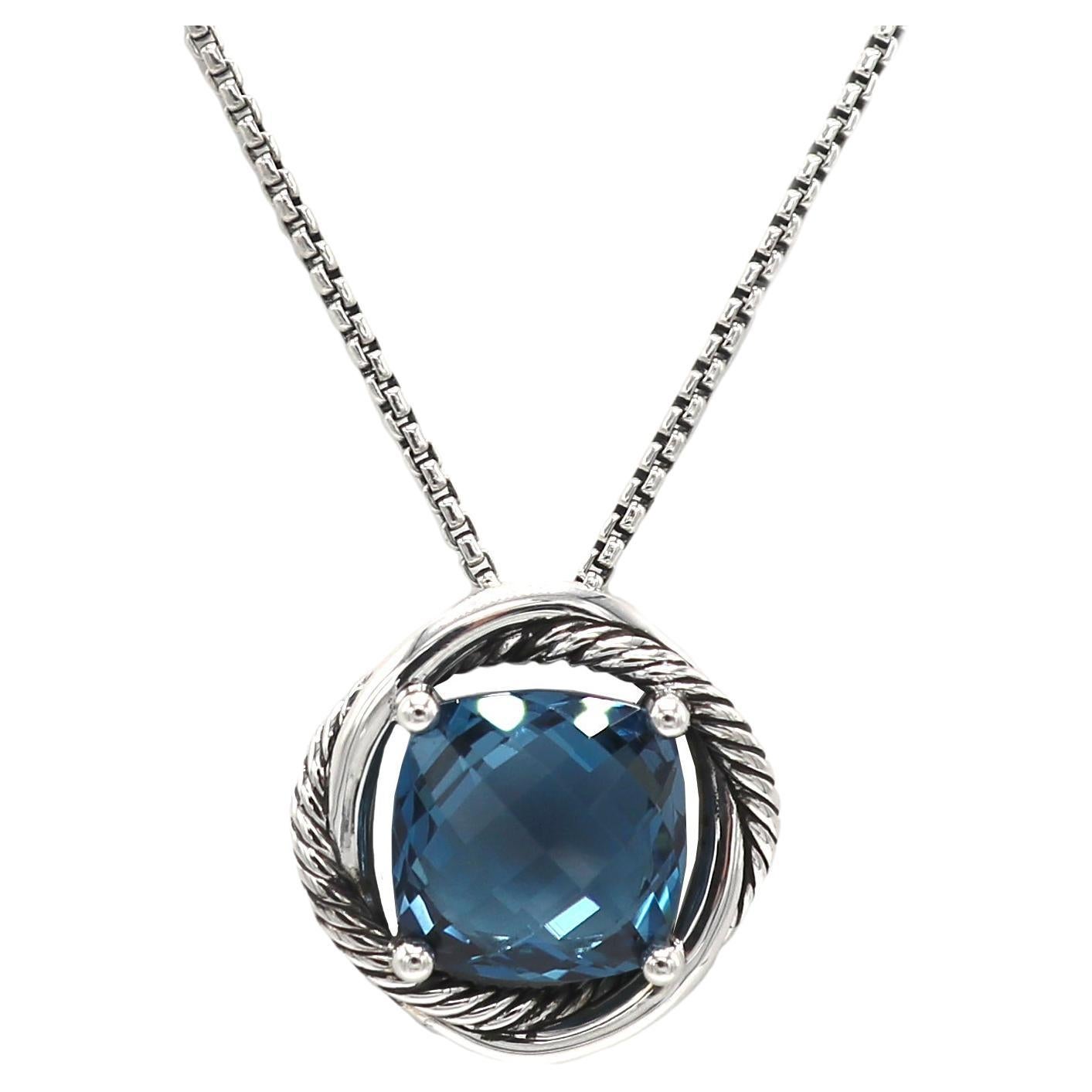 David Yurman Sterling Silver Blue Topaz Cable Infinity Pendant Necklace