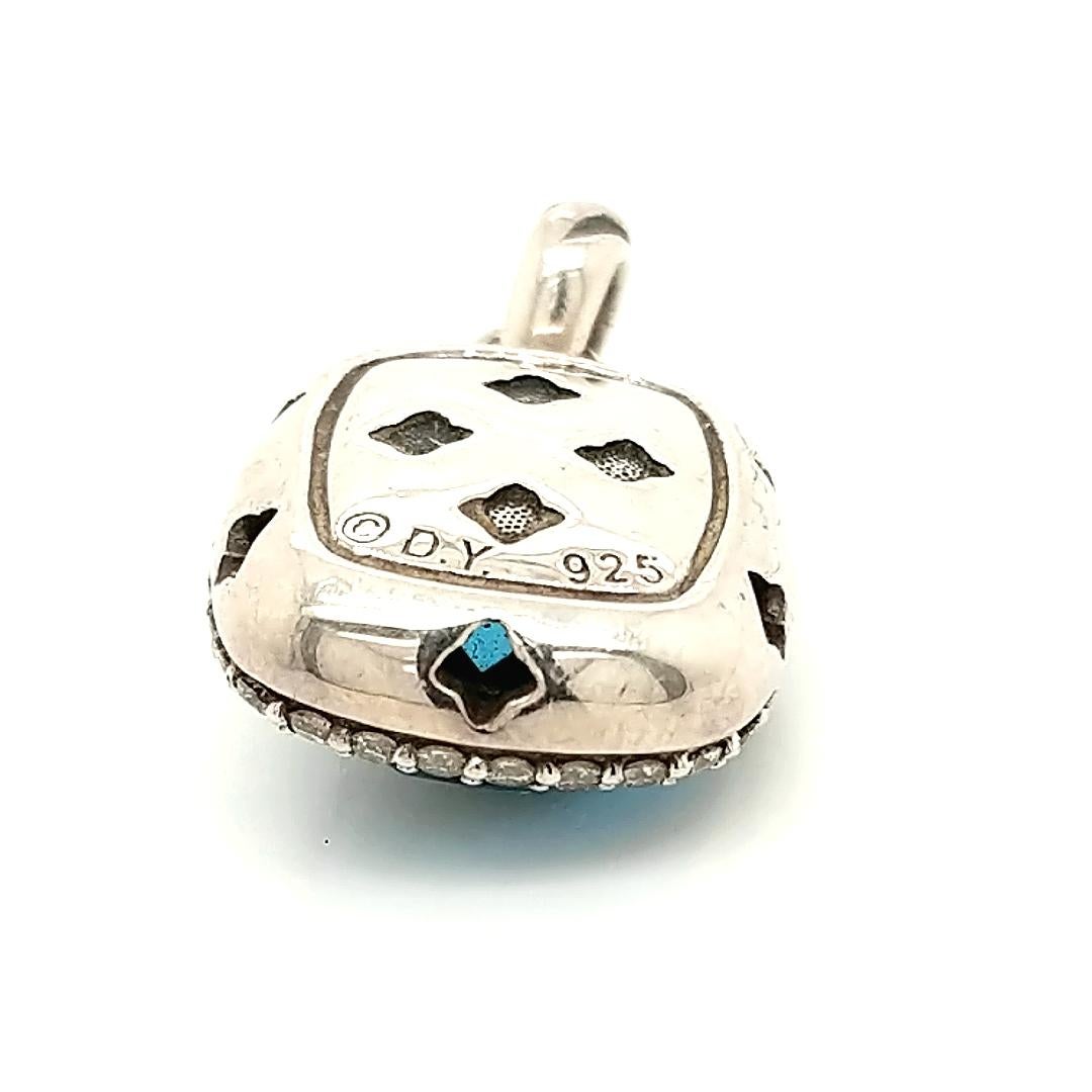 Round Cut David Yurman Sterling Silver Blue Topaz Diamond Albion Pendant