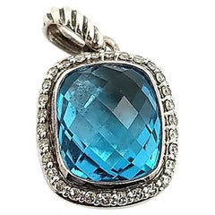 David Yurman Sterling Silver Blue Topaz Diamond Albion Pendant