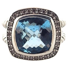 David Yurman Sterling Silver Blue Topaz & Diamonds Albion Ring Size 5.75 #19218