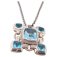 David Yurman Blue Topaz Renaissance Pendant & Chain Set in 925 Sterling Silver