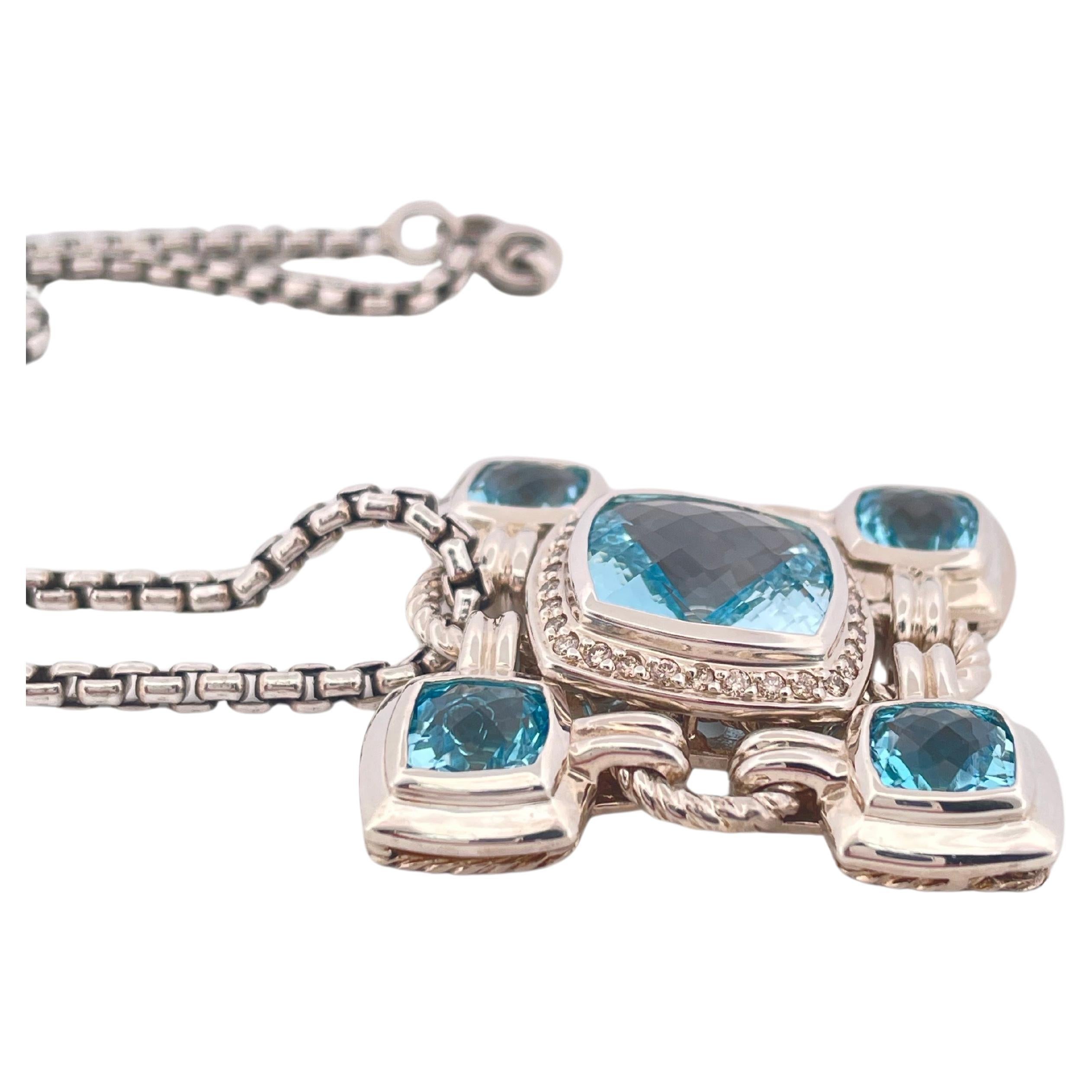 Contemporary David Yurman Blue Topaz Renaissance Pendant & Chain Set in 925 Sterling Silver For Sale
