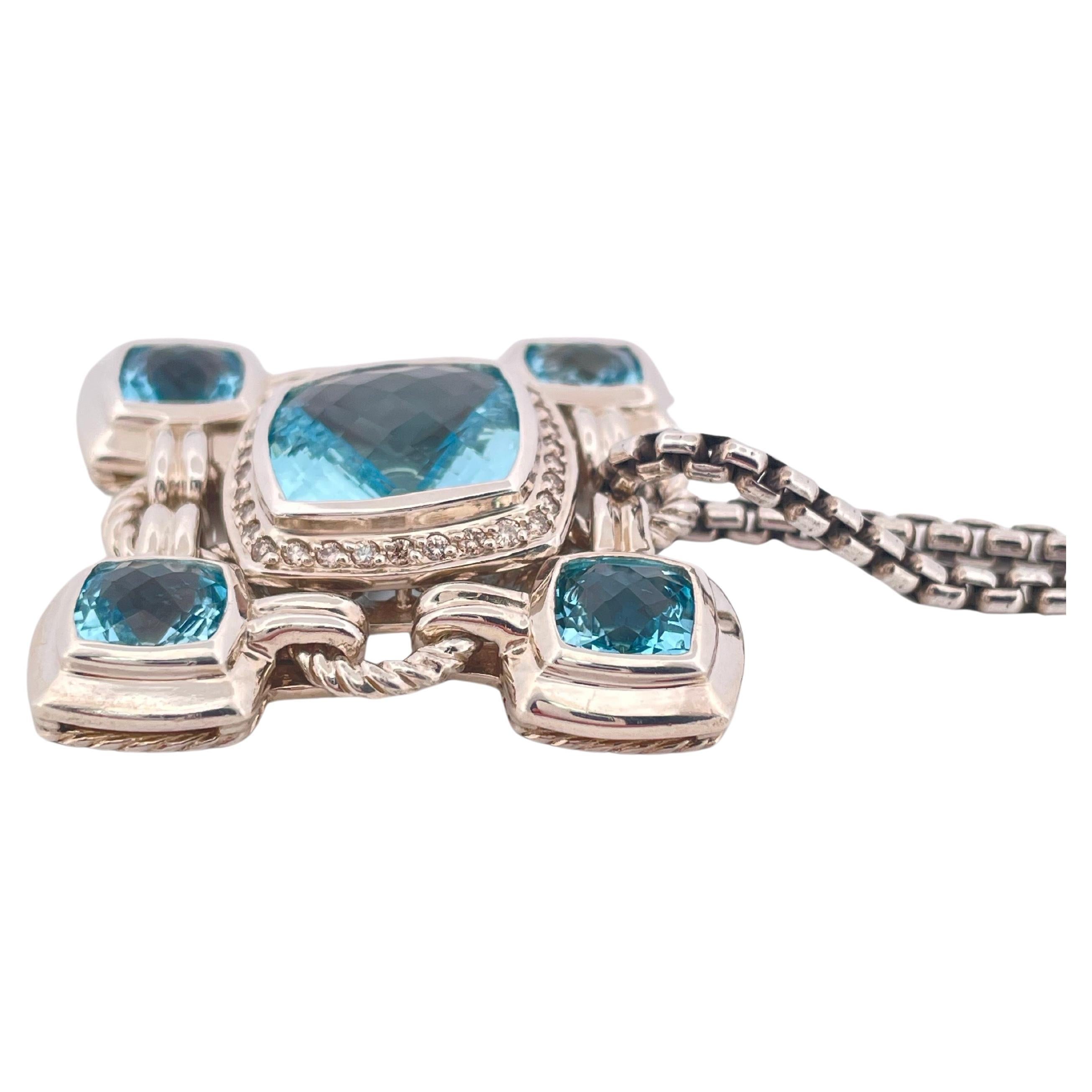 Square Cut David Yurman Blue Topaz Renaissance Pendant & Chain Set in 925 Sterling Silver For Sale