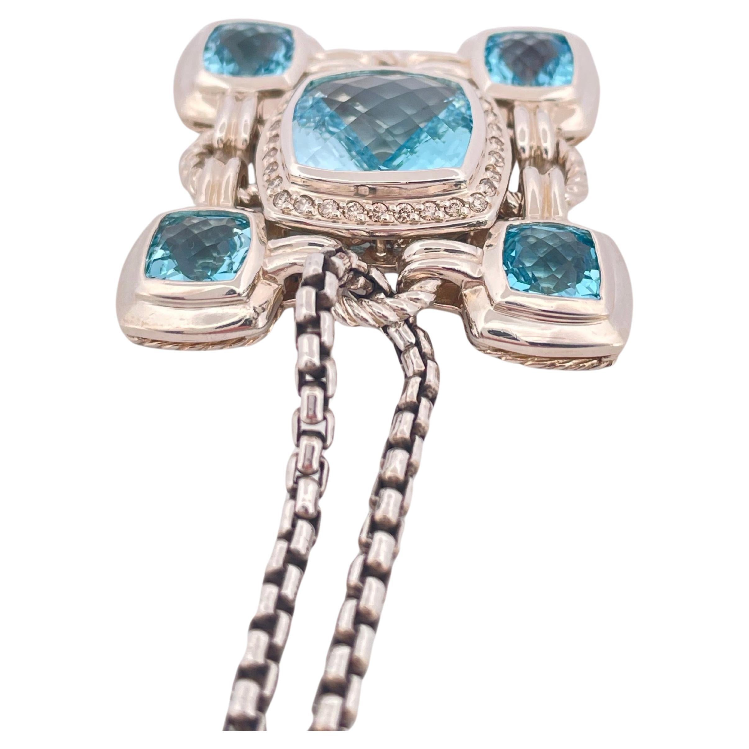 David Yurman Blue Topaz Renaissance Pendant & Chain Set in 925 Sterling Silver In Good Condition For Sale In Sewickley, PA