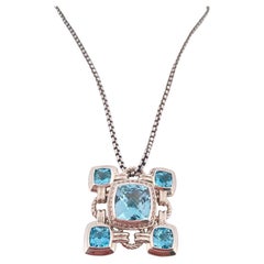 David Yurman Blue Topaz Renaissance Pendant & Chain Set in 925 Sterling Silver
