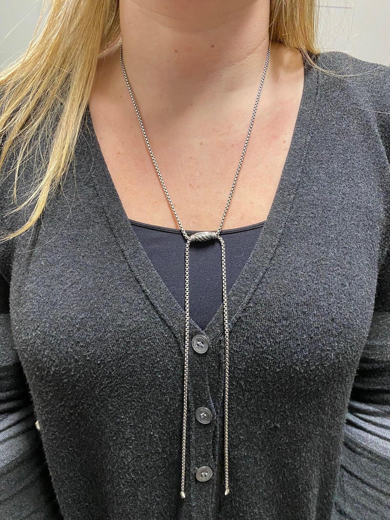 David Yurman Sterling Silver Box Chain Adjustable Slide Necklace