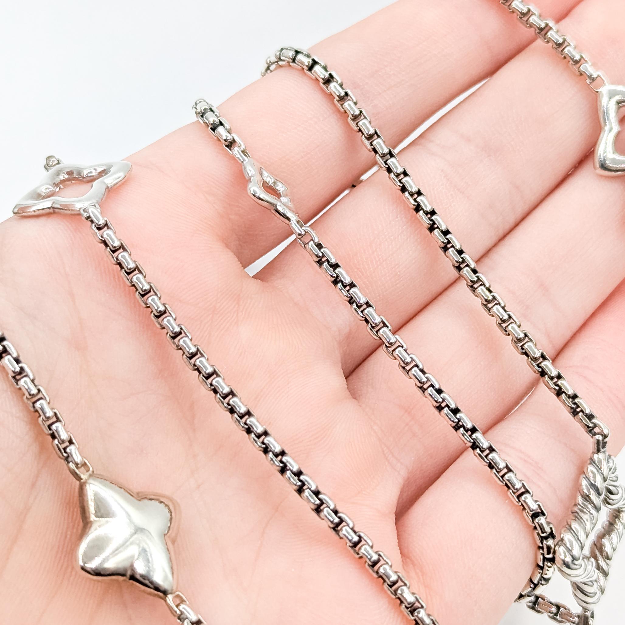 Donna A. David Yurman - Collana a maglie quadrate in argento sterling con stazioni a forma di quadrifoglio in vendita