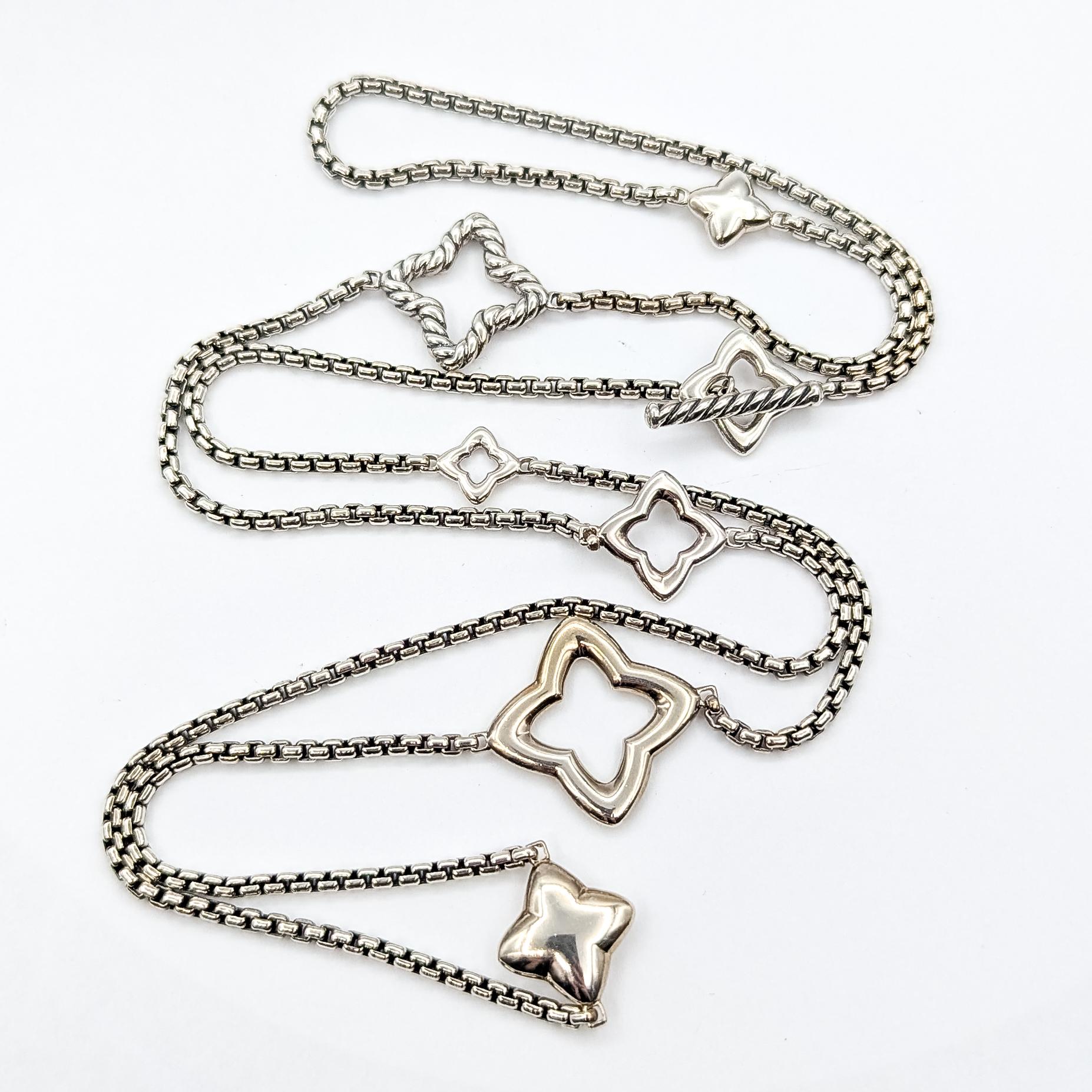 A. David Yurman - Collana a maglie quadrate in argento sterling con stazioni a forma di quadrifoglio in vendita 2