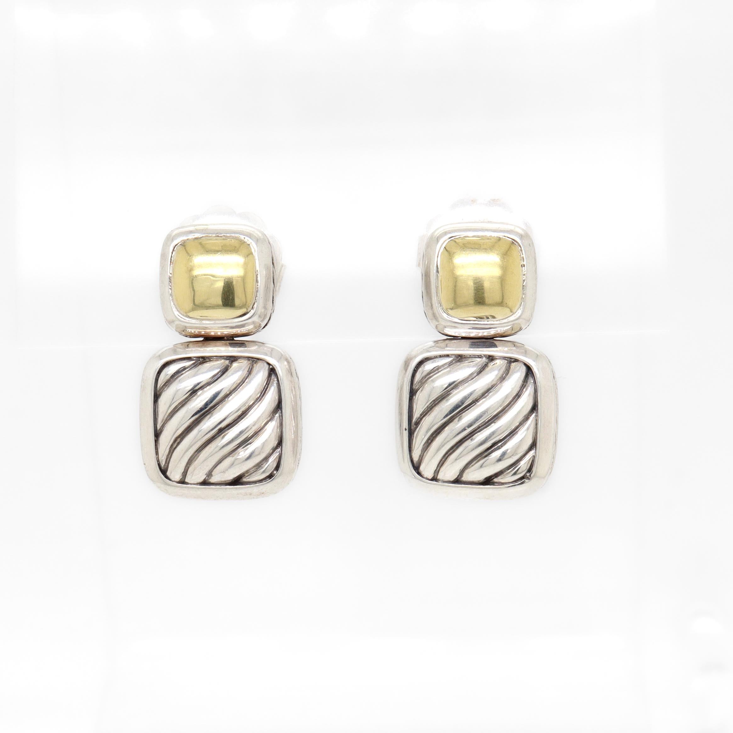 David Yurman - Boucles d'oreilles pendantes en argent sterling et or 18 ct. Bon état - En vente à Philadelphia, PA