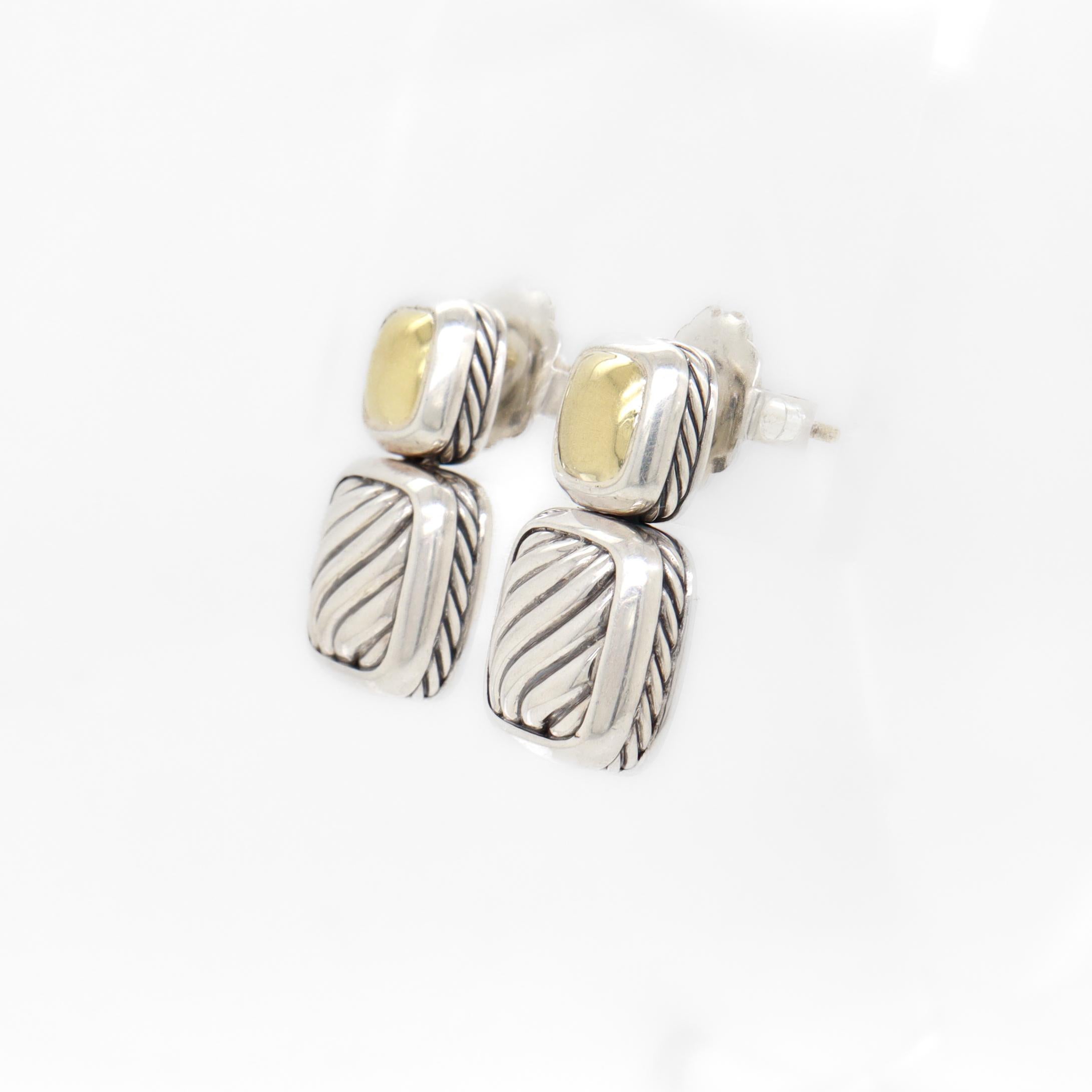 David Yurman - Boucles d'oreilles pendantes en argent sterling et or 18 ct. en vente 1