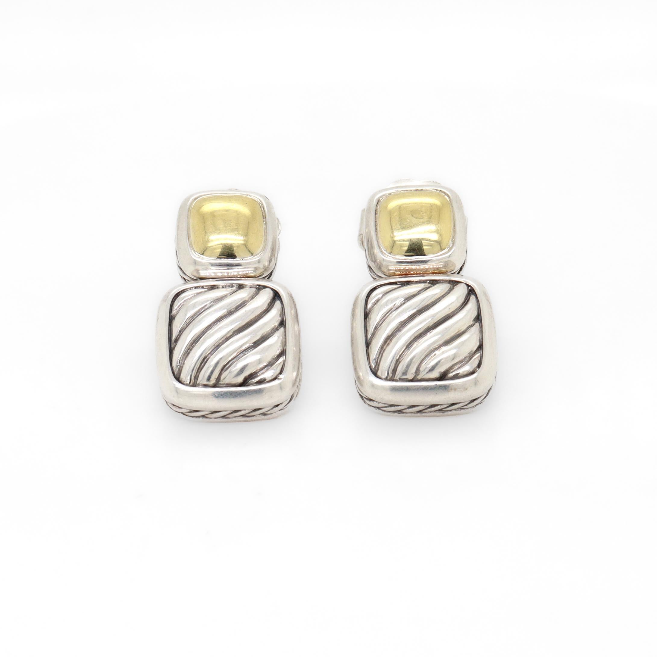 David Yurman - Boucles d'oreilles pendantes en argent sterling et or 18 ct. en vente 2
