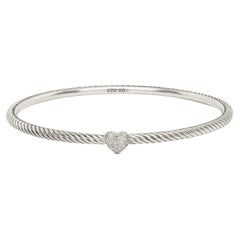 David Yurman Sterling Silver Cable Bangle Bracelet with Pave Diamond Heart