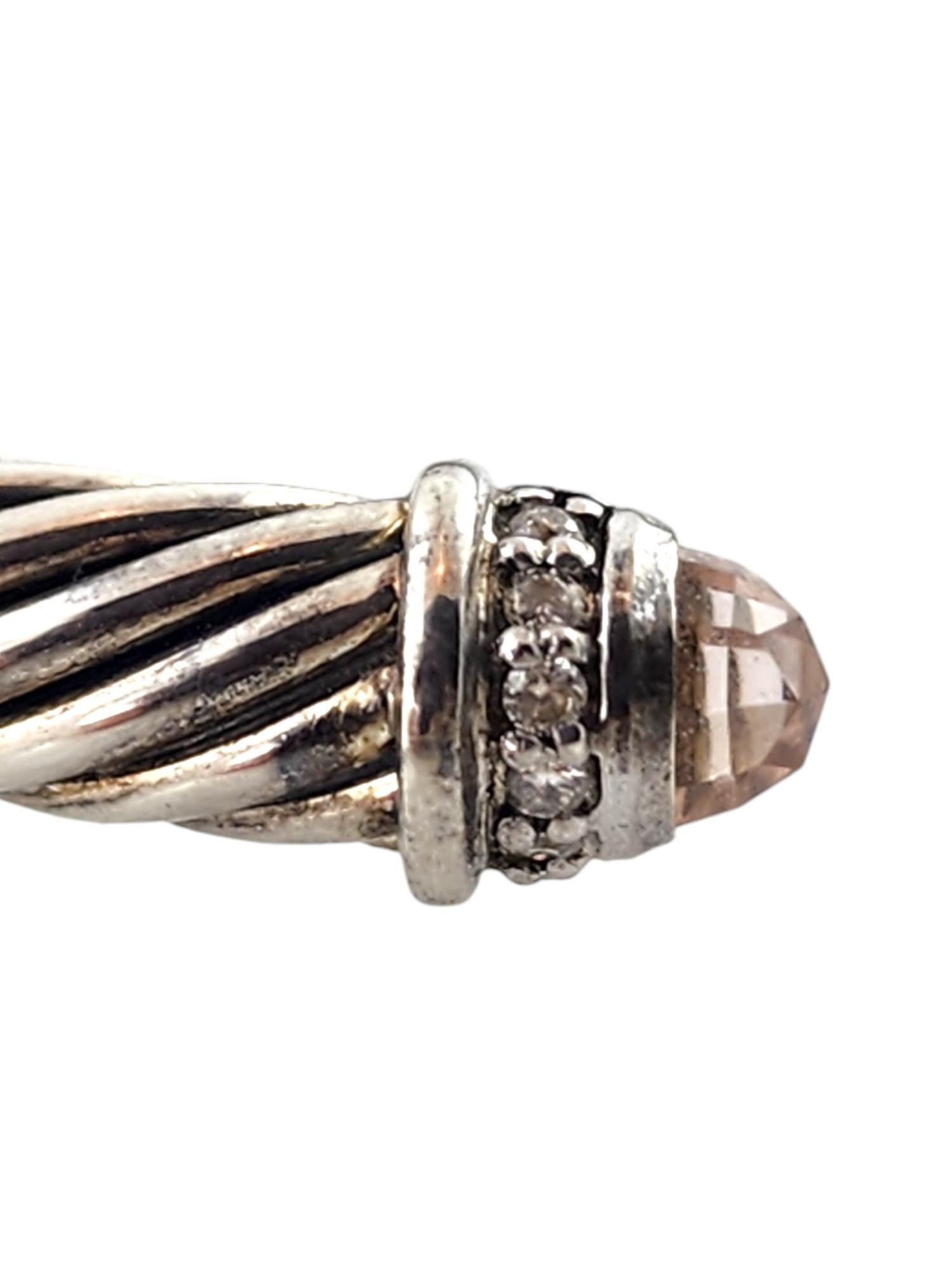 David Yurman Sterling Silver Cable Bracelet w/ Diamonds & Morganite w/Box #18926 In Good Condition In Washington Depot, CT