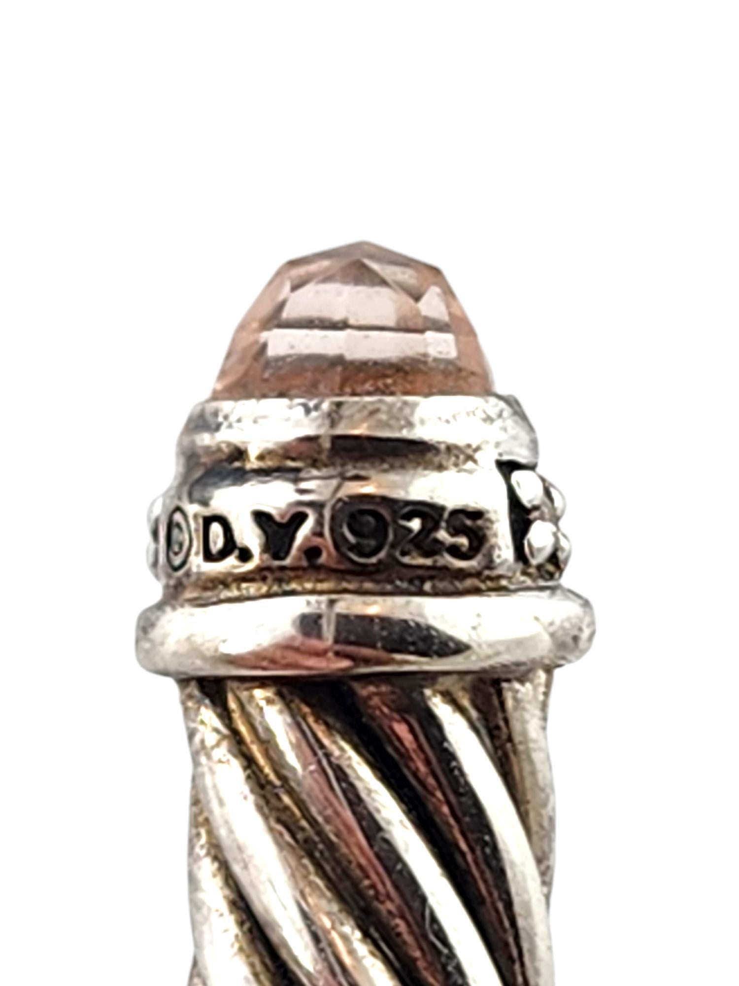 David Yurman Sterling Silver Cable Bracelet w/ Diamonds & Morganite w/Box #18926 2
