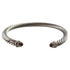 David Yurman Sterling Silver Cable Bracelet w/ Diamonds & Morganite w/Box #18926
