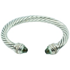 David Yurman Sterling Silver Cable Bracelet with Diamonds and Prasiolite