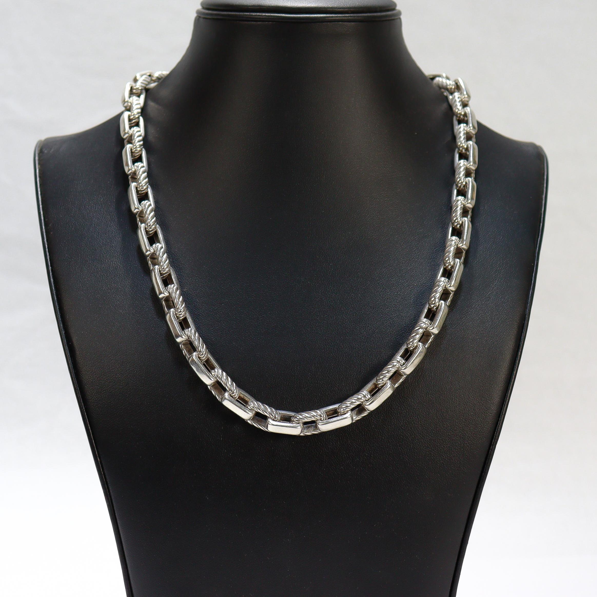 David Yurman Sterling Silver Cable Chain Link Necklace with 18K Gold Accent For Sale 6