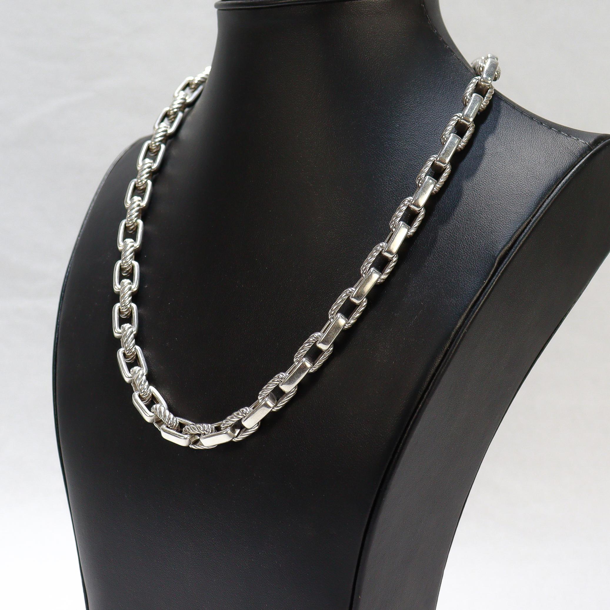 David Yurman Sterling Silver Cable Chain Link Necklace with 18K Gold Accent For Sale 7