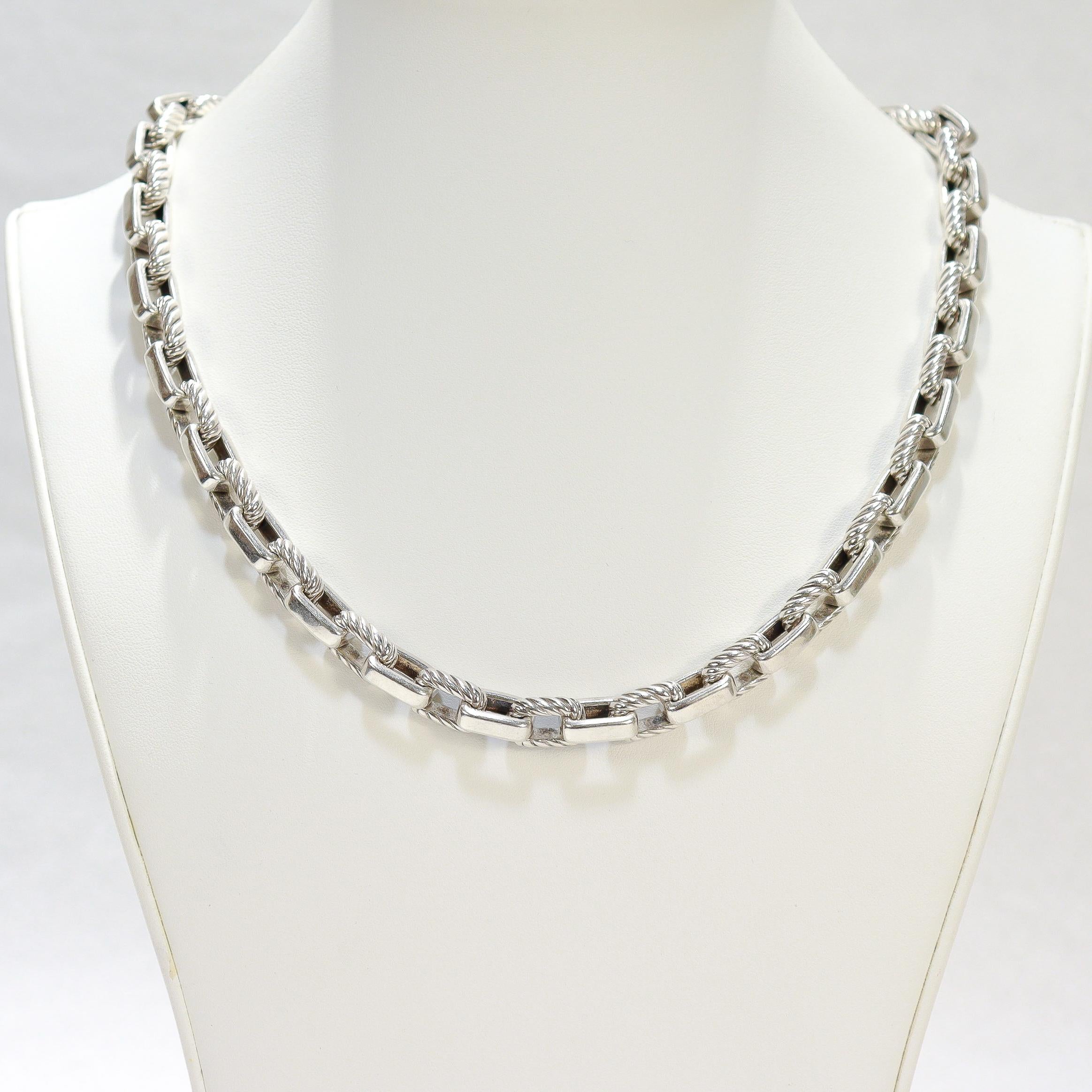 David Yurman Sterling Silver Cable Chain Link Necklace with 18K Gold Accent For Sale 8