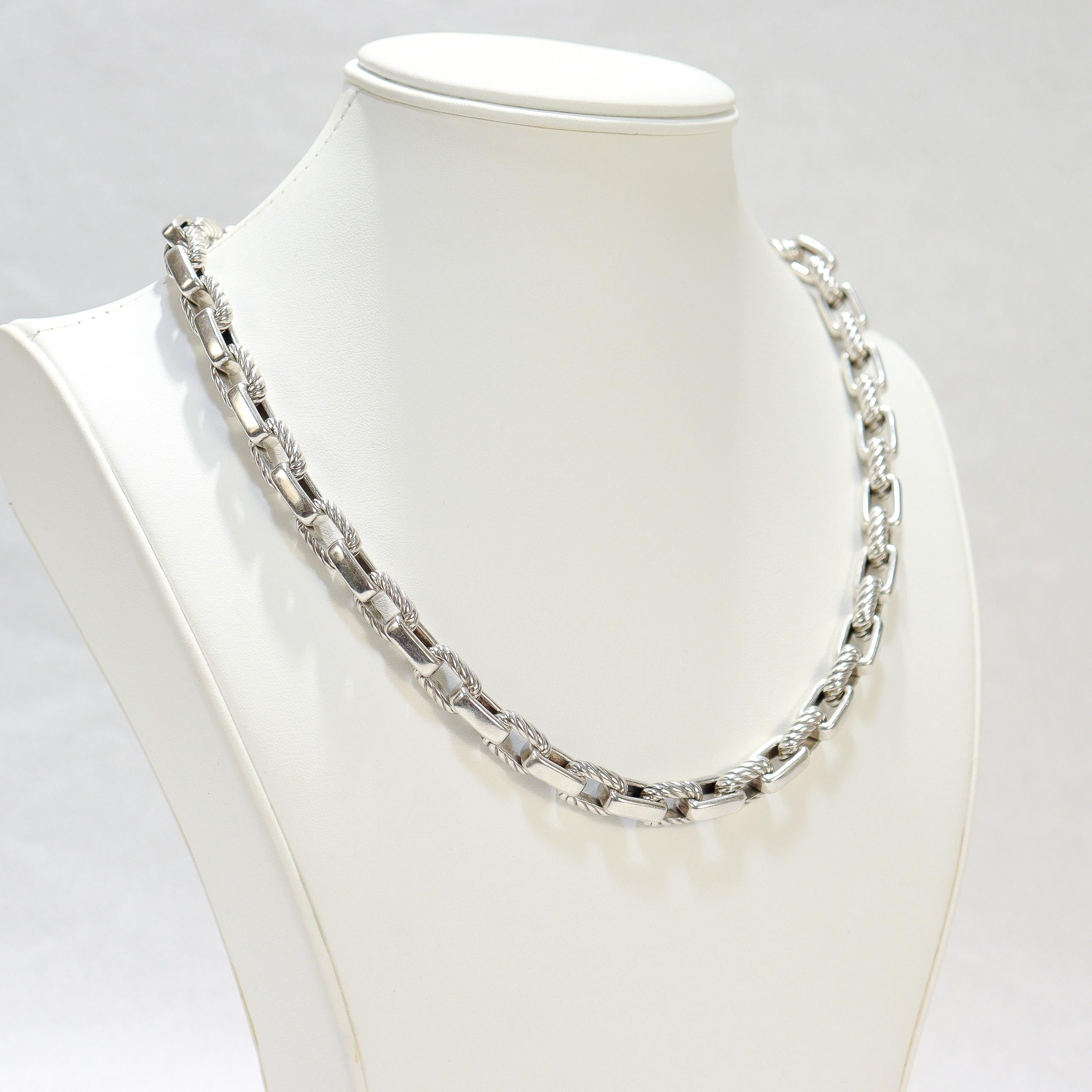 David Yurman Sterling Silver Cable Chain Link Necklace with 18K Gold Accent For Sale 9