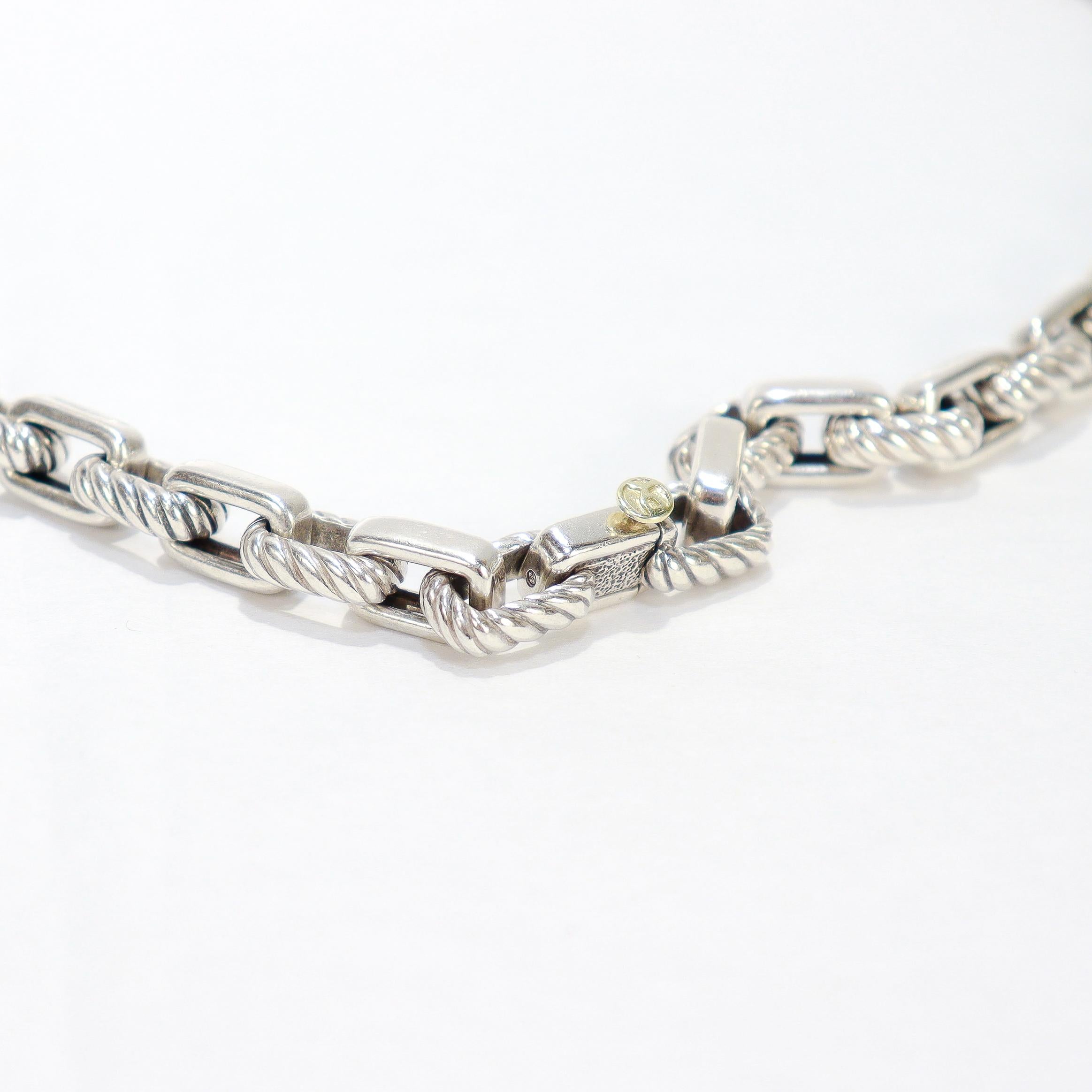 David Yurman Sterling Silver Cable Chain Link Necklace with 18K Gold Accent For Sale 10