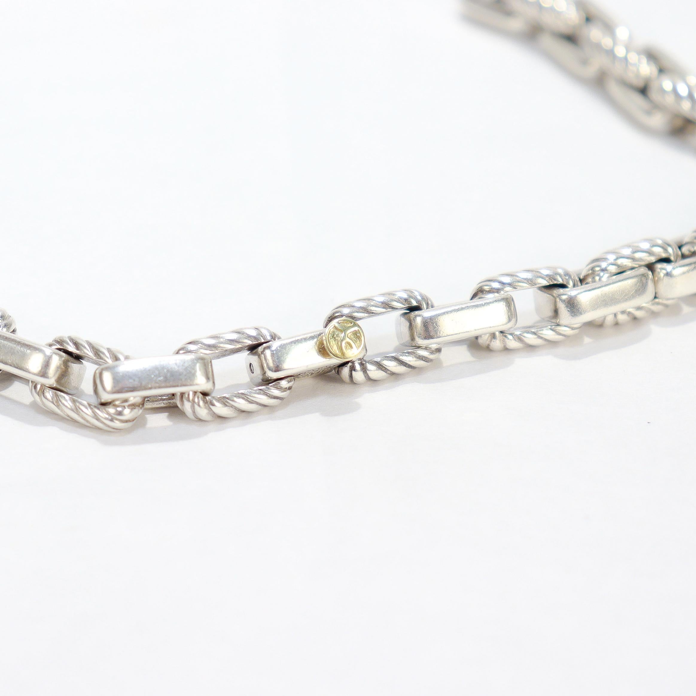 David Yurman Sterling Silver Cable Chain Link Necklace with 18K Gold Accent For Sale 11