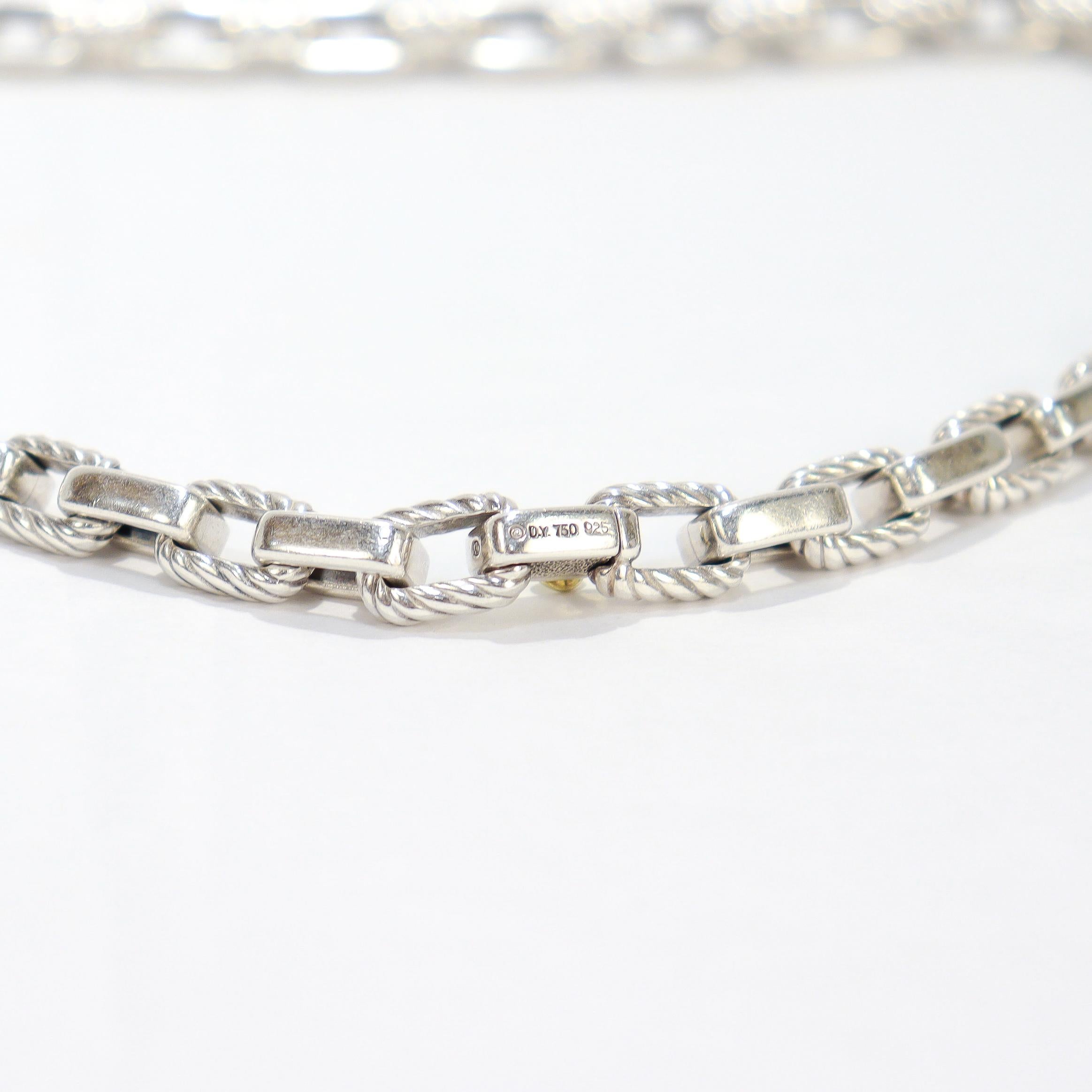 David Yurman Sterling Silver Cable Chain Link Necklace with 18K Gold Accent For Sale 12
