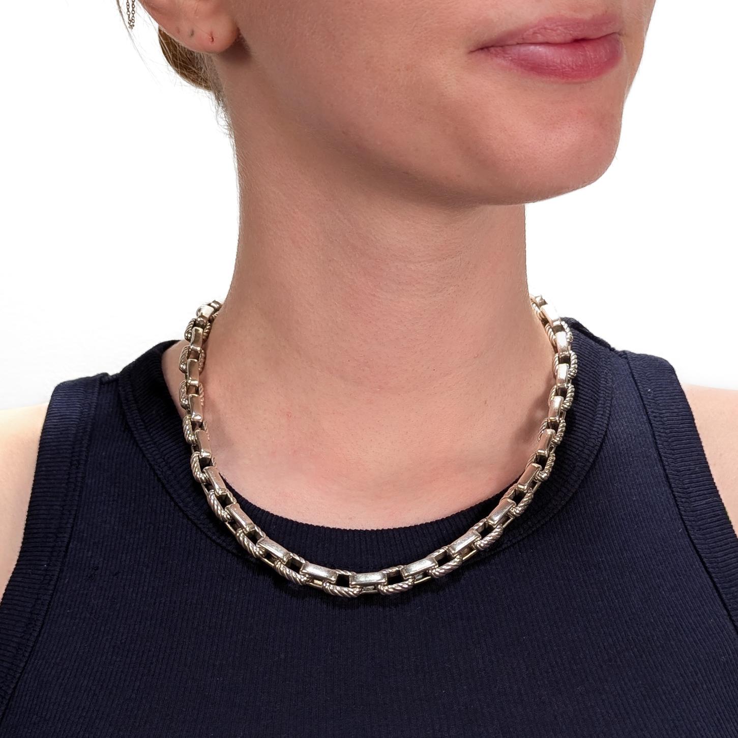 Modern David Yurman Sterling Silver Cable Chain Link Necklace with 18K Gold Accent For Sale