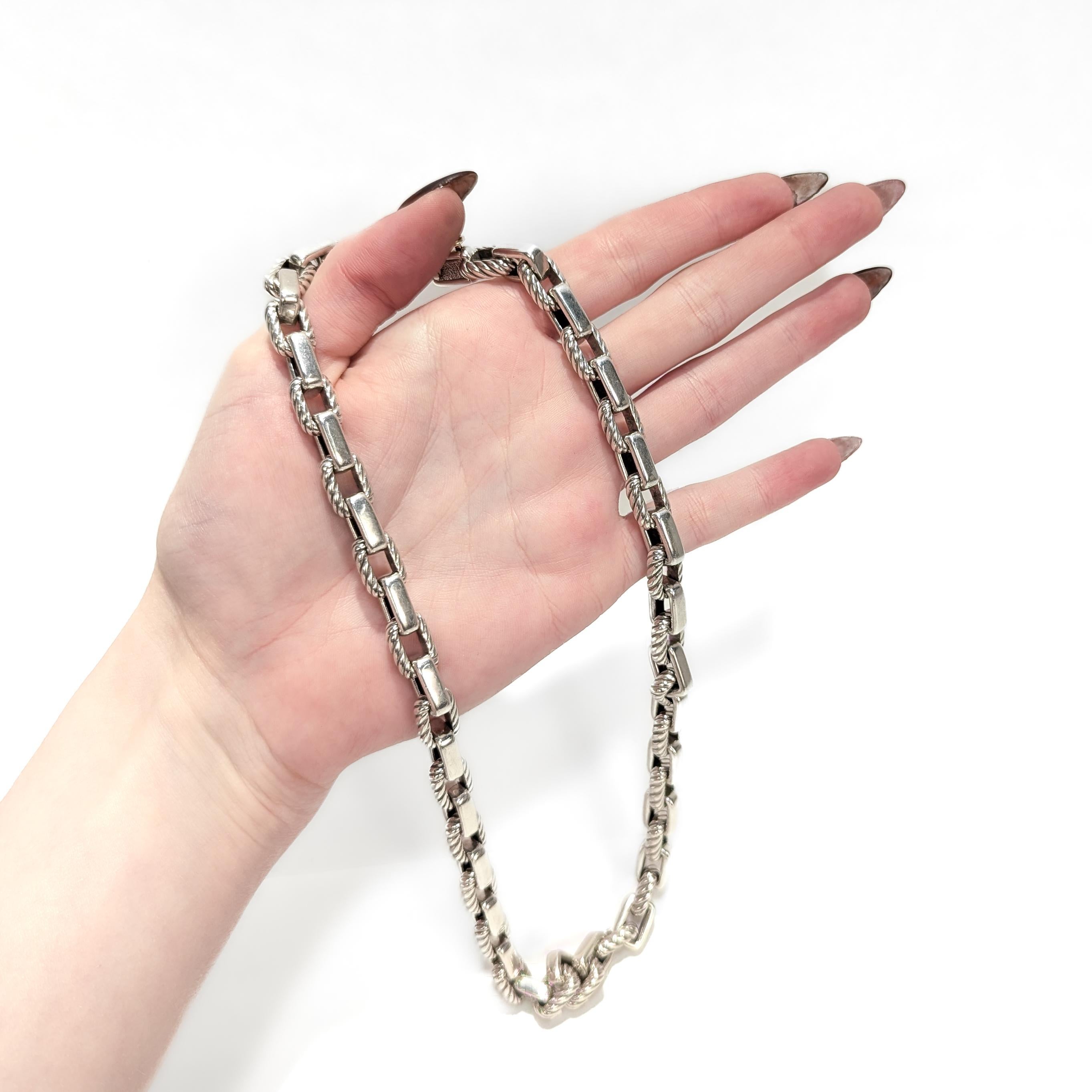 David Yurman Sterling Silver Cable Chain Link Necklace with 18K Gold Accent In Good Condition For Sale In Philadelphia, PA