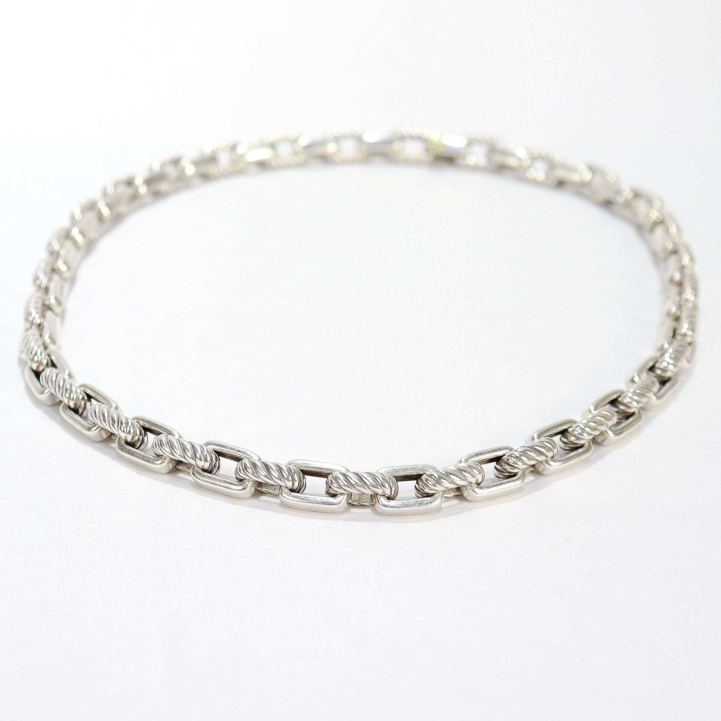 Women's or Men's David Yurman Sterling Silver Cable Chain Link Necklace with 18K Gold Accent For Sale