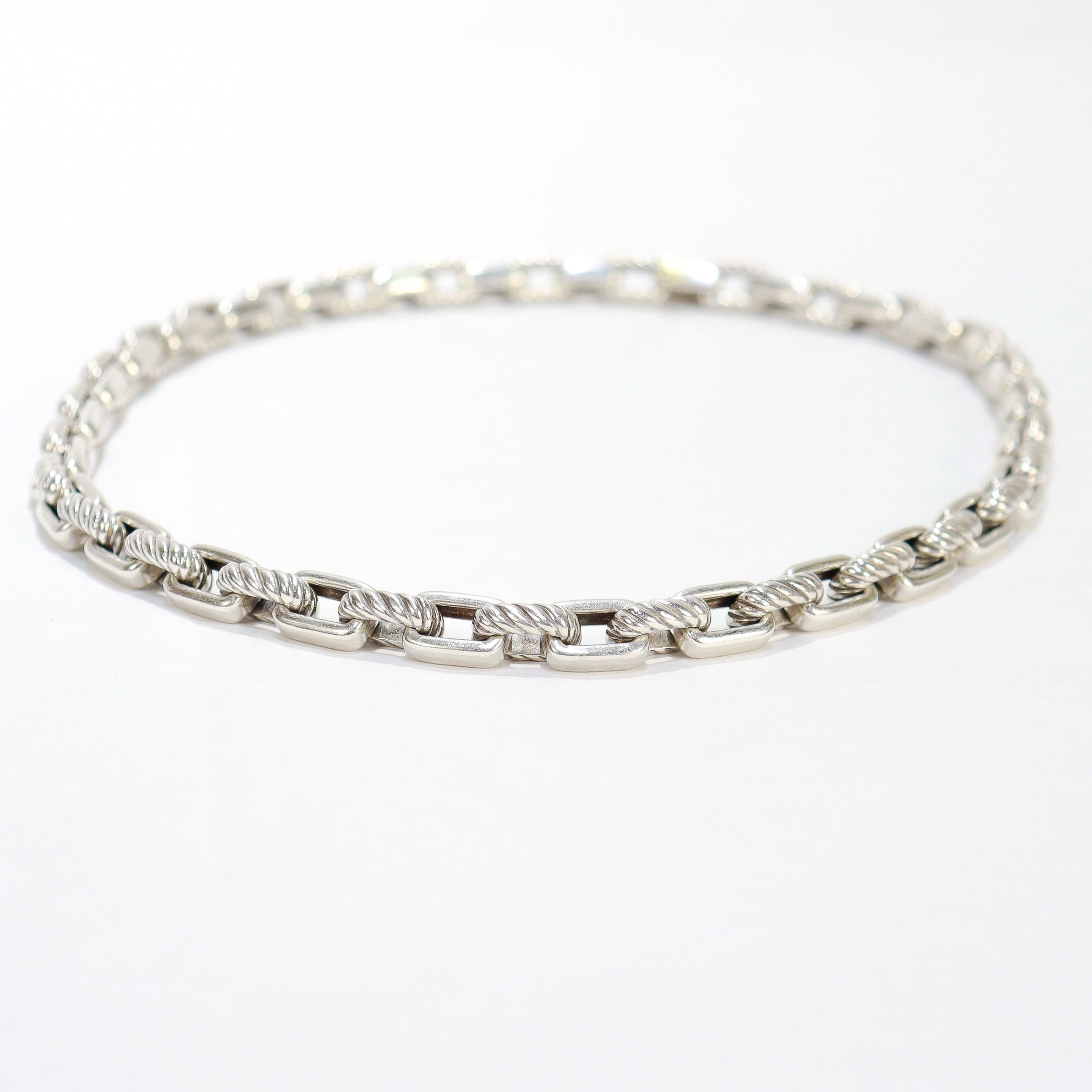 David Yurman Sterling Silver Cable Chain Link Necklace with 18K Gold Accent For Sale 1