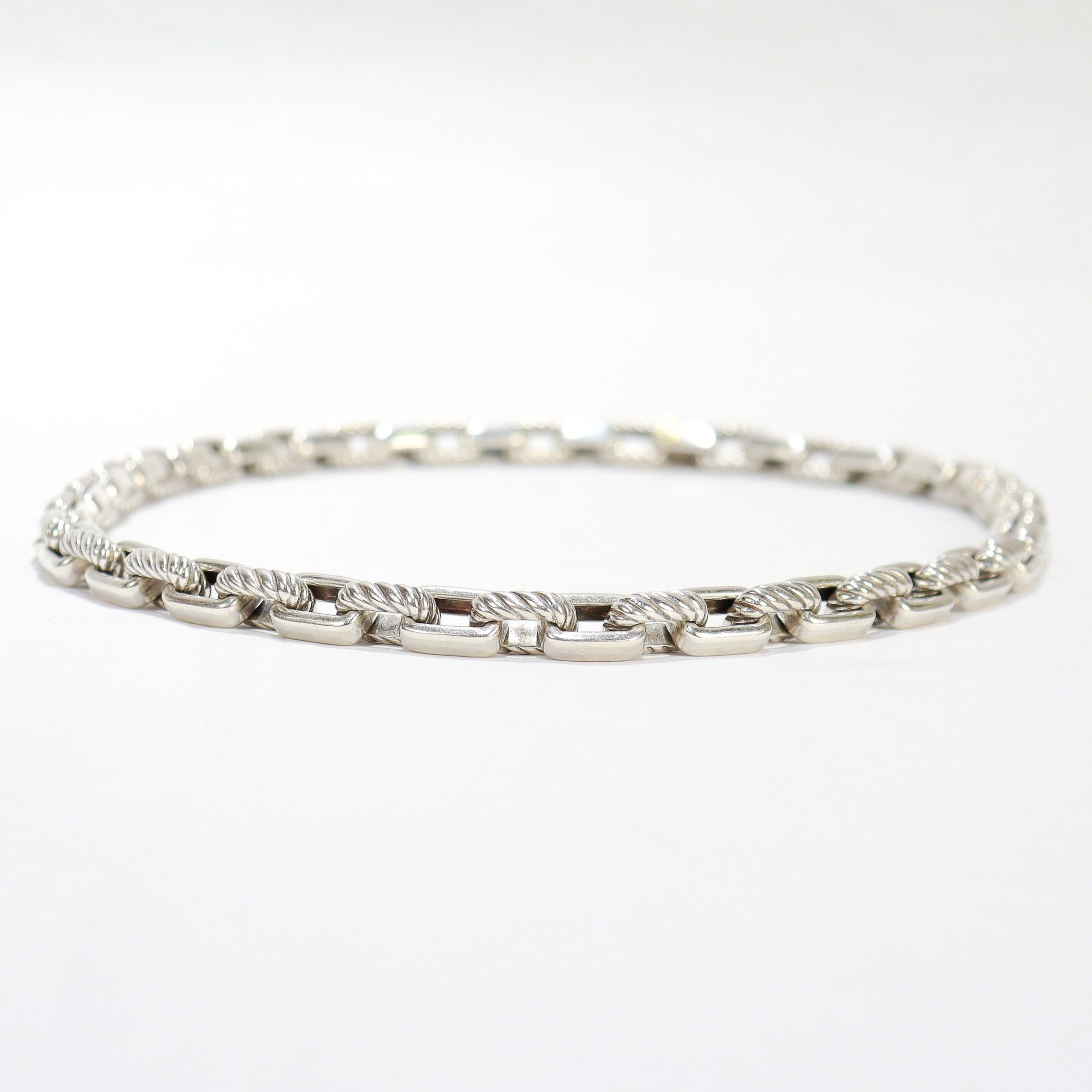 David Yurman Sterling Silver Cable Chain Link Necklace with 18K Gold Accent For Sale 3