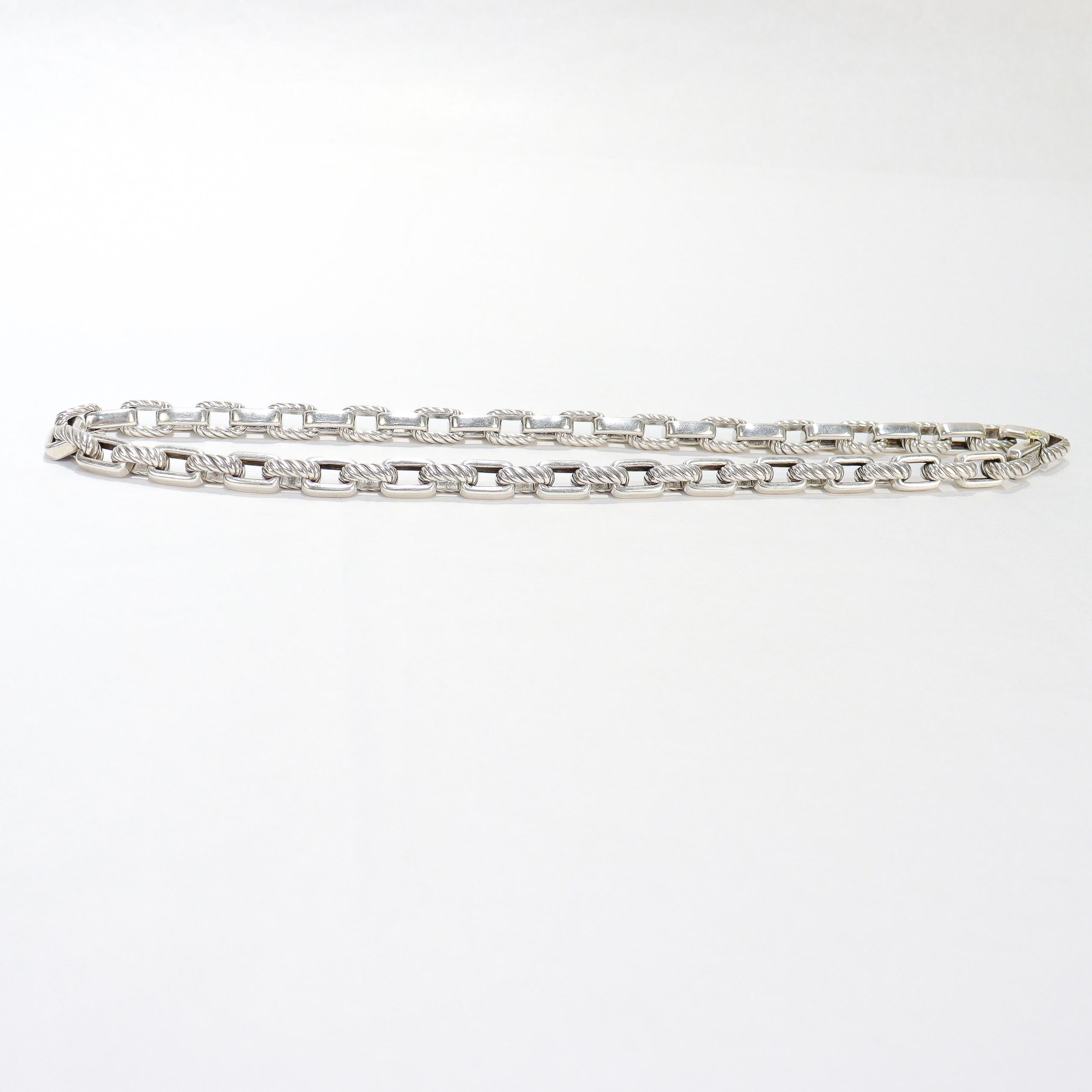 David Yurman Sterling Silver Cable Chain Link Necklace with 18K Gold Accent For Sale 4
