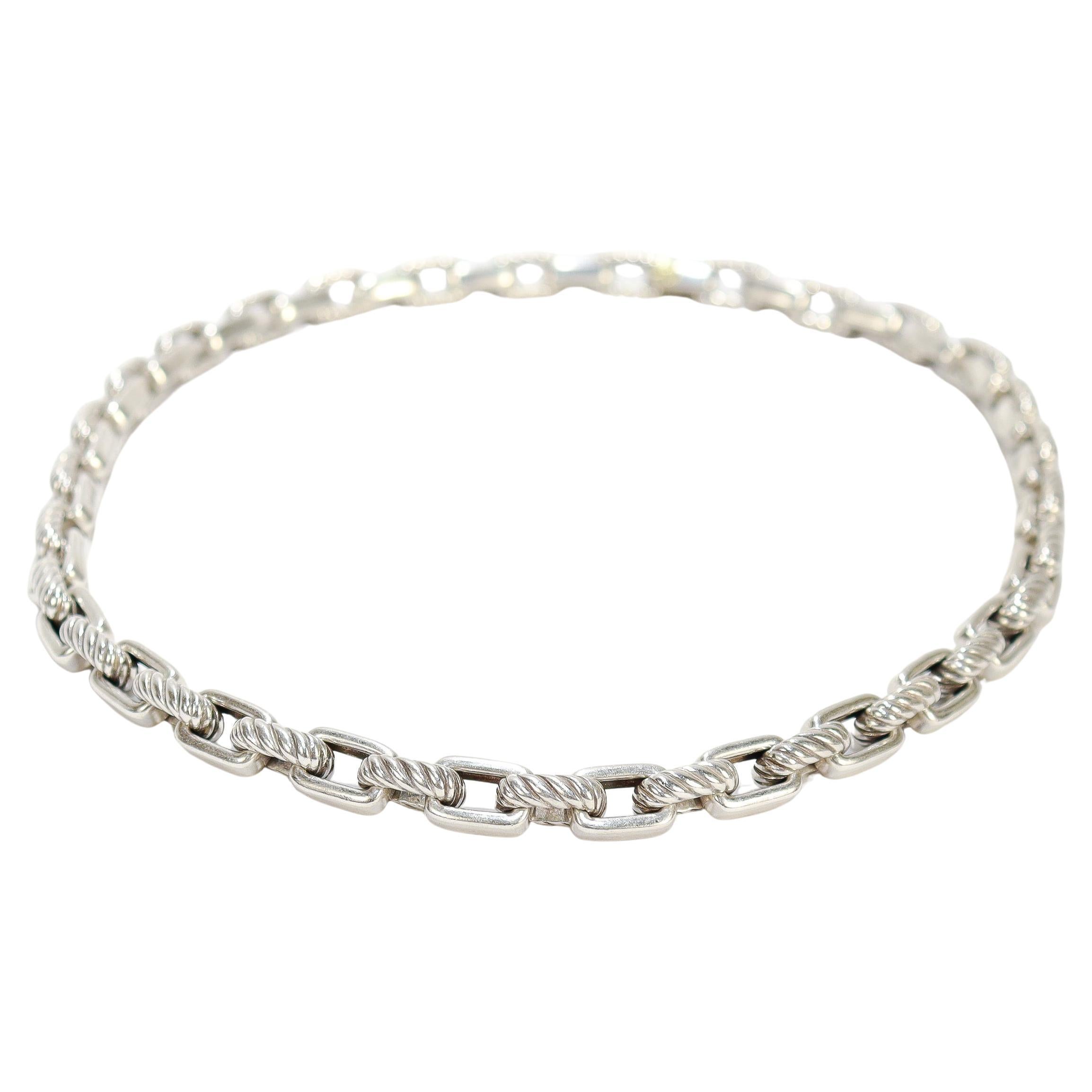 David Yurman Sterling Silver Cable Chain Link Necklace with 18K Gold Accent For Sale