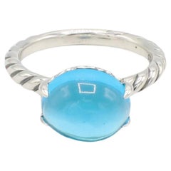 David Yurman Sterling Silver Cable Classic Blue Topaz Cabochon Dome Ring