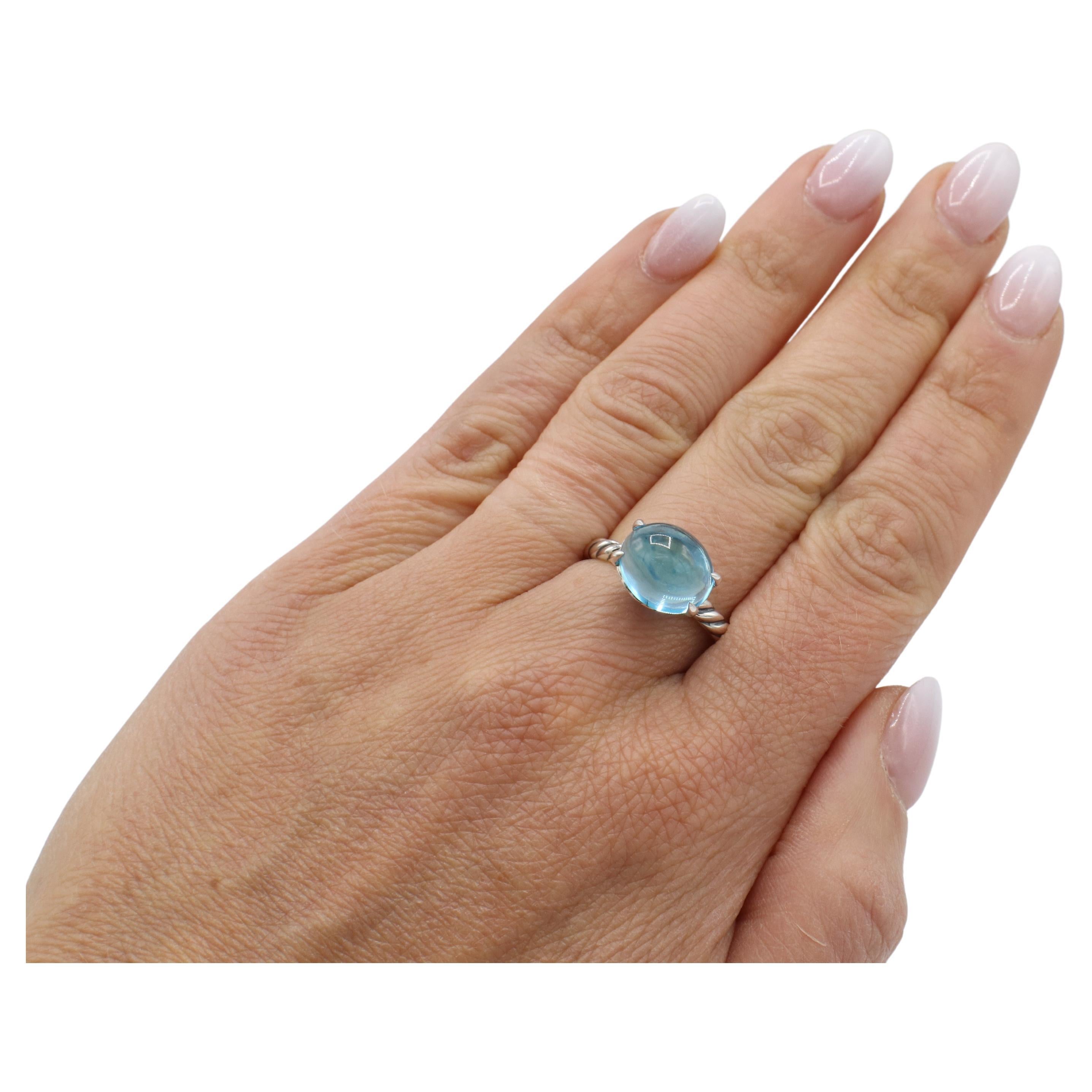 David Yurman Sterling Silver Cable Classic Blue Topaz Cabochon Dome Ring In Excellent Condition For Sale In  Baltimore, MD