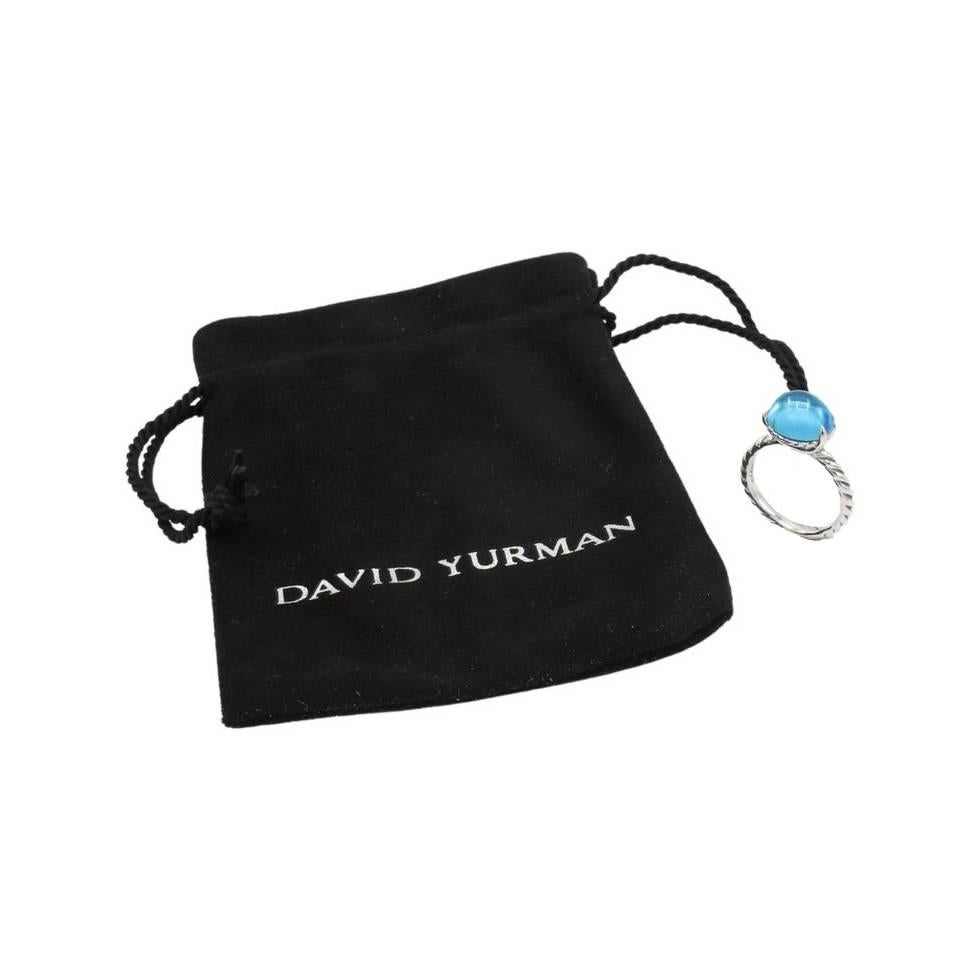 David Yurman Sterling Silver Cable Classic Blue Topaz Cabochon Dome Ring For Sale 1