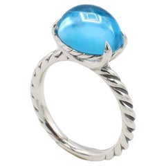 David Yurman - Anello classico a cupola con topazio blu a forma di cavo in argento sterling