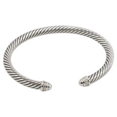 David Yurman Sterling Silver Cable Classic Natural Diamond Bangle Bracelet 