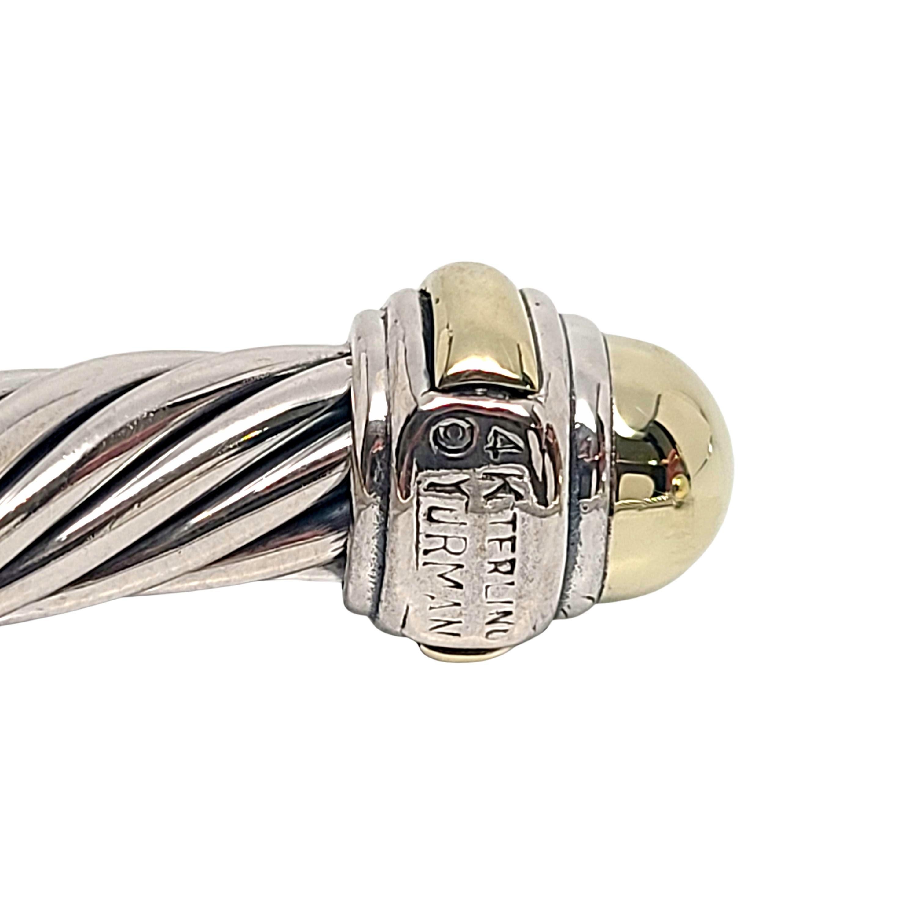 David Yurman Sterling Silver Cable Classics Cuff Bracelet 14K Yellow Gold Domes In Good Condition In Washington Depot, CT