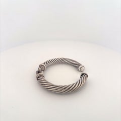 David Yurman Sterling Silver Cable Cuff With Diamond Hook and Loop