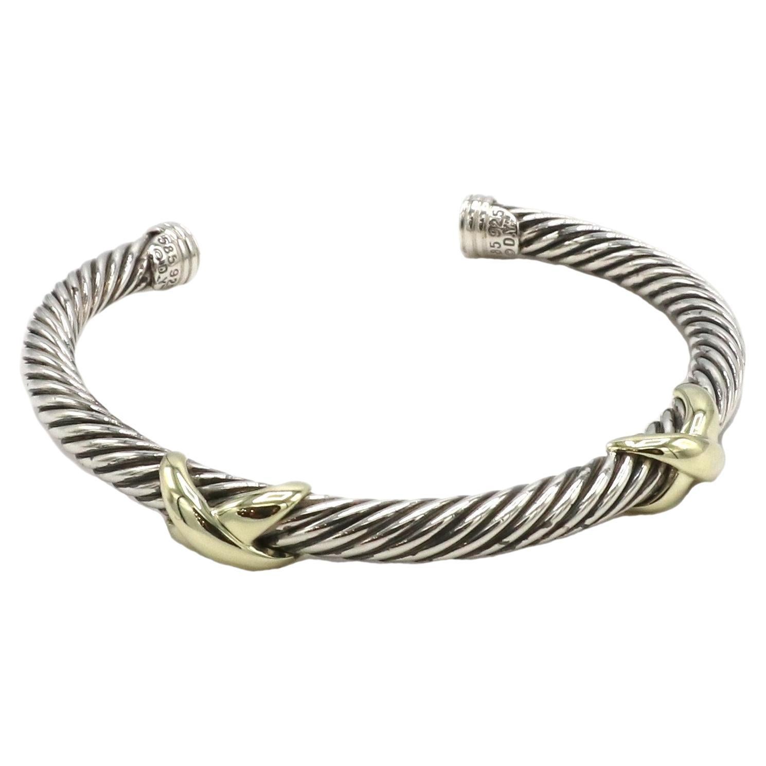 David Yurman Bracelet jonc en argent sterling à double câble en forme de X