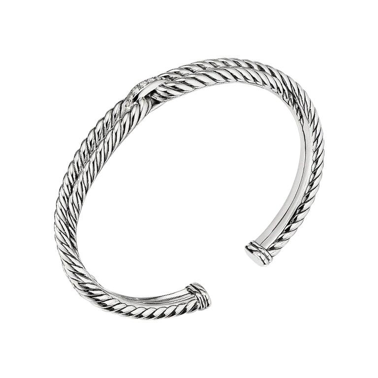 David Yurman Sterling Silver Cable Loop Bracelet with Diamonds B14038DSSADI
