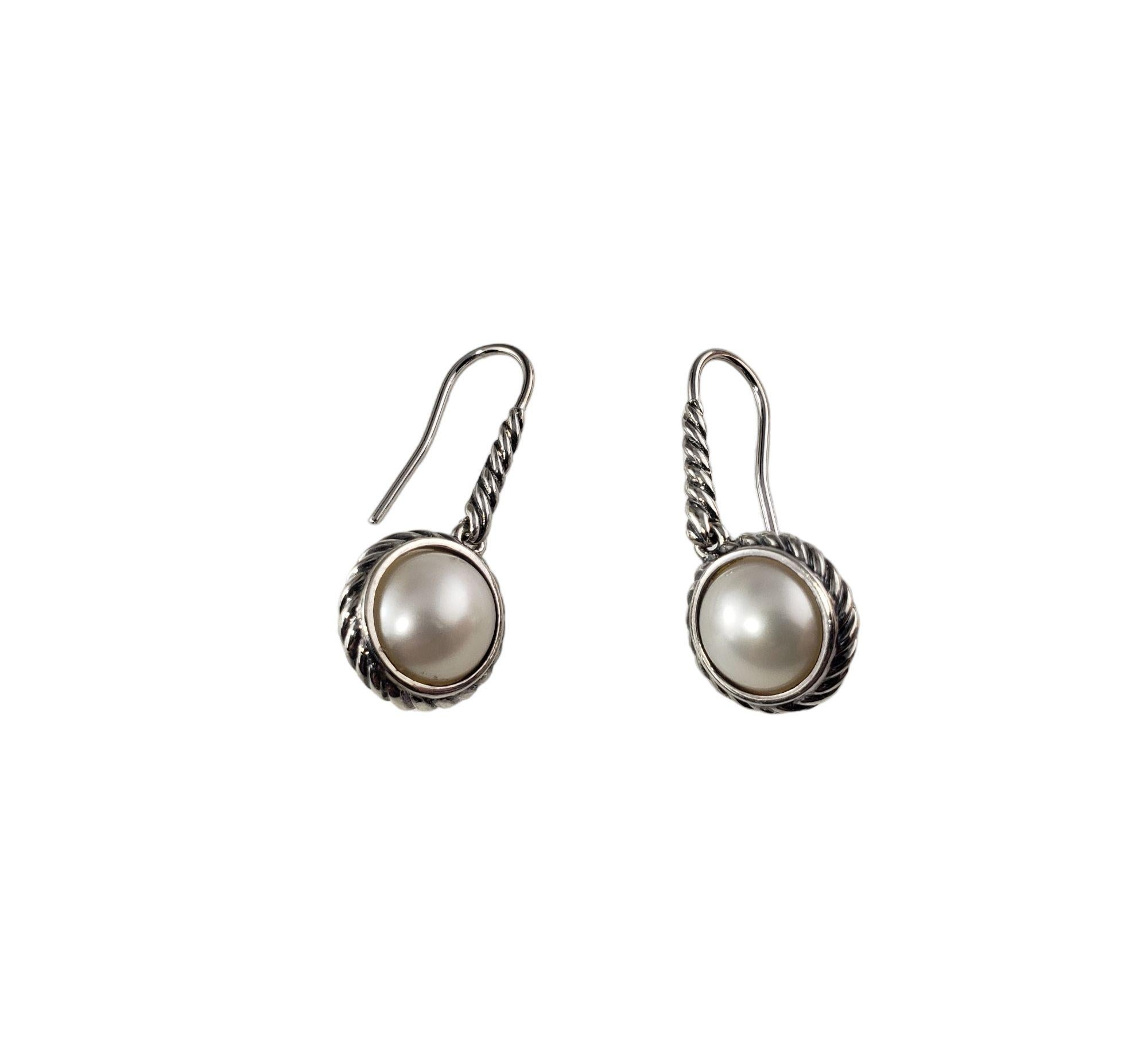 David Yurman Sterling Silver Cable Pearl Drop Earrings In Good Condition In Washington Depot, CT