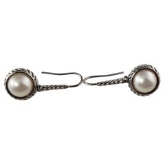 Vintage David Yurman Sterling Silver Cable Pearl Drop Earrings